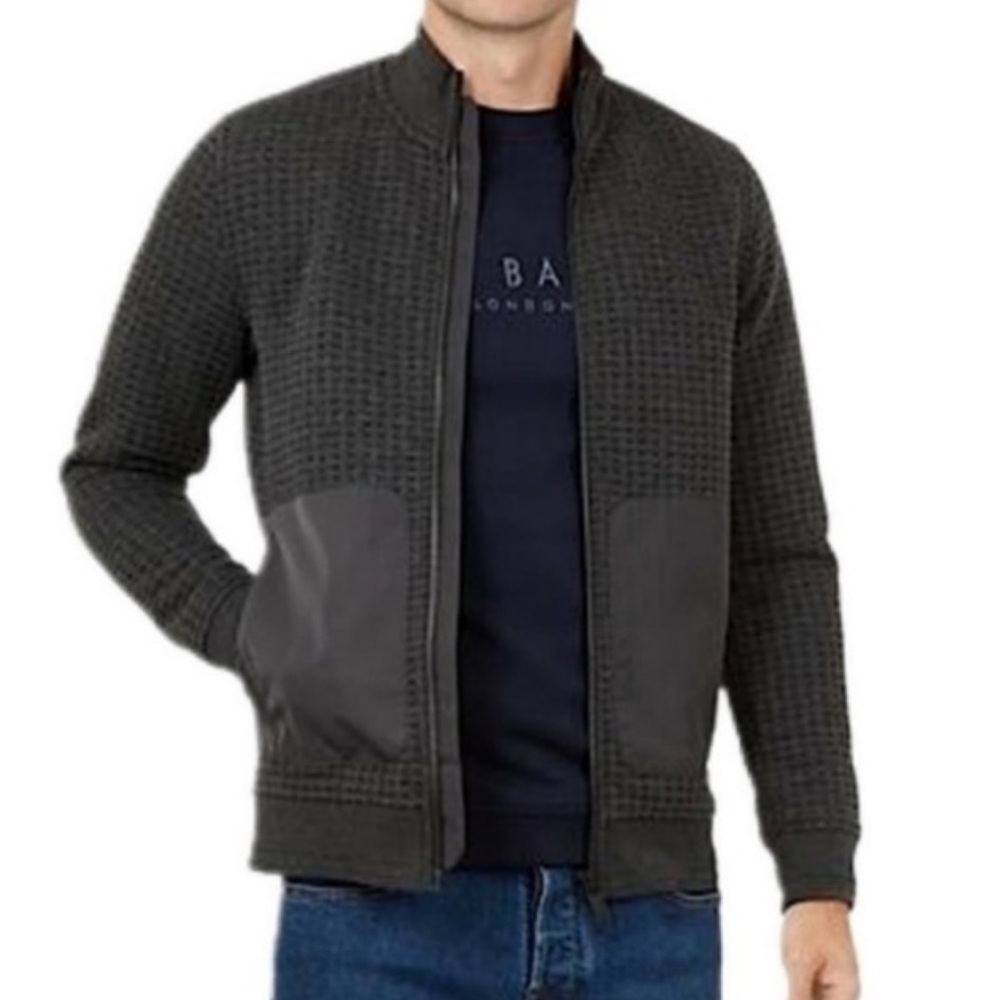 Ted Baker London Quilted Funnel Neck Jacket Charcoal Gray Size 4/Large - Picture 1 of 10